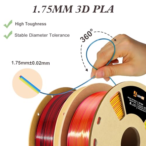 Image of LOVOON Silk PLA 3D Printer Filament Bundle 2 KG, PLA Filament 1.75mm, Shiny Silk Blue /Yellow /Red and Silk Black /Red, Color Changing 3D Printer PLA Filaments, 1KG X 2 Spools