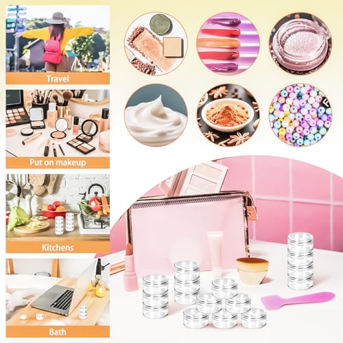 MotBach 200 Pack 5g Plastic Jars with Lids, 5ml Round Clear Cosmetic Containers Makeup Jars, 5gram Travel Size Container Jar with Spatulas for Makeup Sample Lotion Cream Ointment Salve Balm Powder4