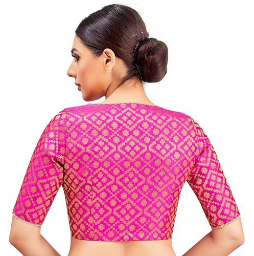 Image of Studio Shringaar Women's Readymade Brocade Elbow Length Sleeves Saree Blouse