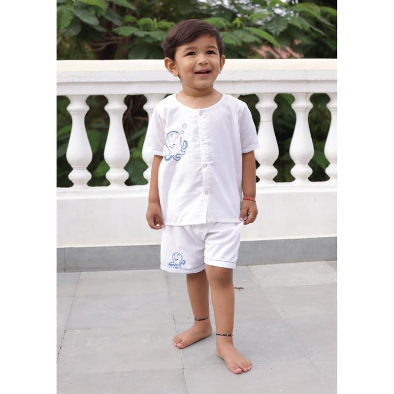 Image of Cotton Jhabla Set for Infants and Toddlers | Snap Buttons Jabla |Soft Mulmul |Breathable and Comfortable | Top with Diaper friendly bottoms