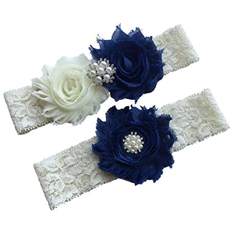 Daddasprincess Wedding Garter Ivory Bridal Lace Garter Set Something Blue Keepsake Toss Away Plus Size Belt Prom (XL: 26-30 inches, Navy) Cover