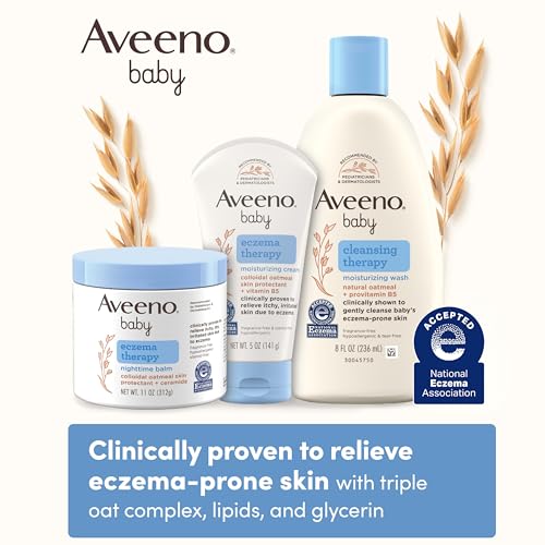Aveeno Baby Eczema Therapy Nighttime Body Balm, Moisturizing Eczema Treatment, Ceramides, Triple Oat Complex, Soothes Dry, Itchy Skin, Hypoallergenic, Fragrance & Steroid Free, 11oz - Image 3