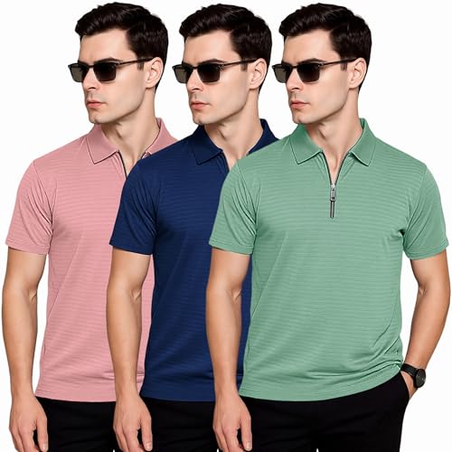 Image of Preneum Men's Polo T‑Shirt | Comfortable Rich Polycotton, Band Collar, Regular Fit | Stylish & Premium All Day Wear (Available in Plus Sizes)