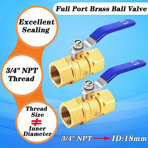 Full Port Brass Ball Valve Kit, 2pcs Heavy Duty 3/4'' NPT Full Bore