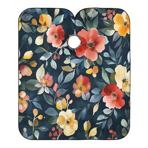 BOESI Watercolor Colorful Flower Barber Shawl, Waterproof Haircut Shawl, Haircut Salon Apron, Shaving Bib, 55 x 65 inches