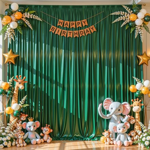 10x10 ft Dark Green Glitter Backdrop Curtain for Parties, Wrinkle Free Glitter Photo Backdrop Drapes 2 Panels 5x10FT Shimmer Back Drop Cloth for Wedding Birthday Christmas Photography Background Decor by PARTISKY - Used condition - Image 3