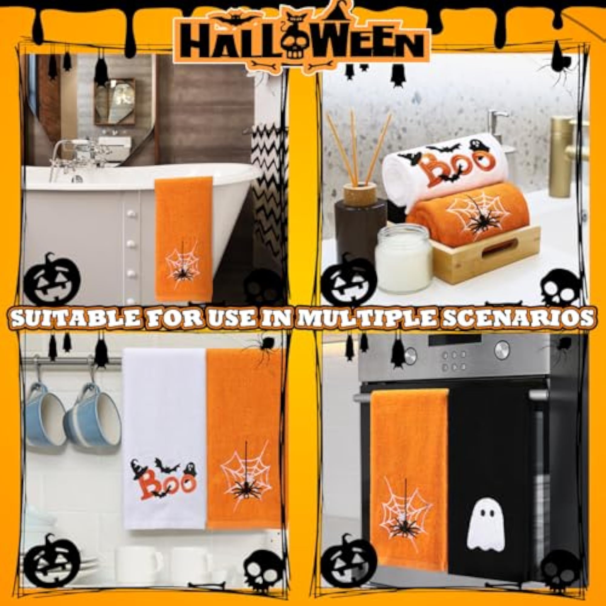 3 Pcs Halloween Fall Christmas Bath Hand Towels, Decorative