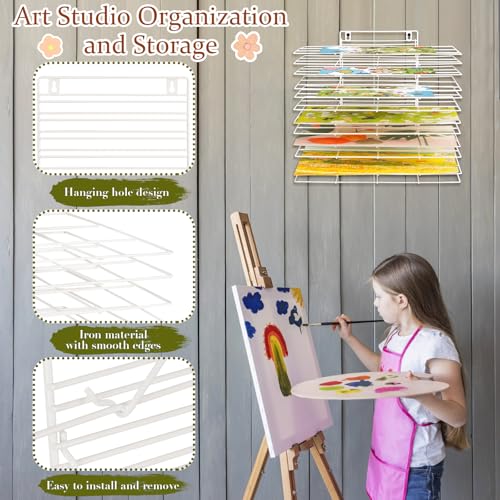 Image of Art Drying Rack for Classroom Paint Drying Rack Small Wall Art Storage Rack with 12 Removable Shelves for Classrooms and Art Studios (White, 12 Shelves)