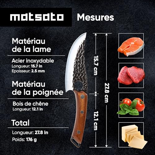 Couteau de chef acier japonais manche chêne Matsato – Image 6