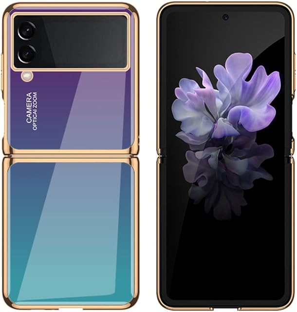 Simptech Phone Case for Samsung Galaxy Z Flip 3 5G (2021) Tempered Glass Backplane Electroplate Frame