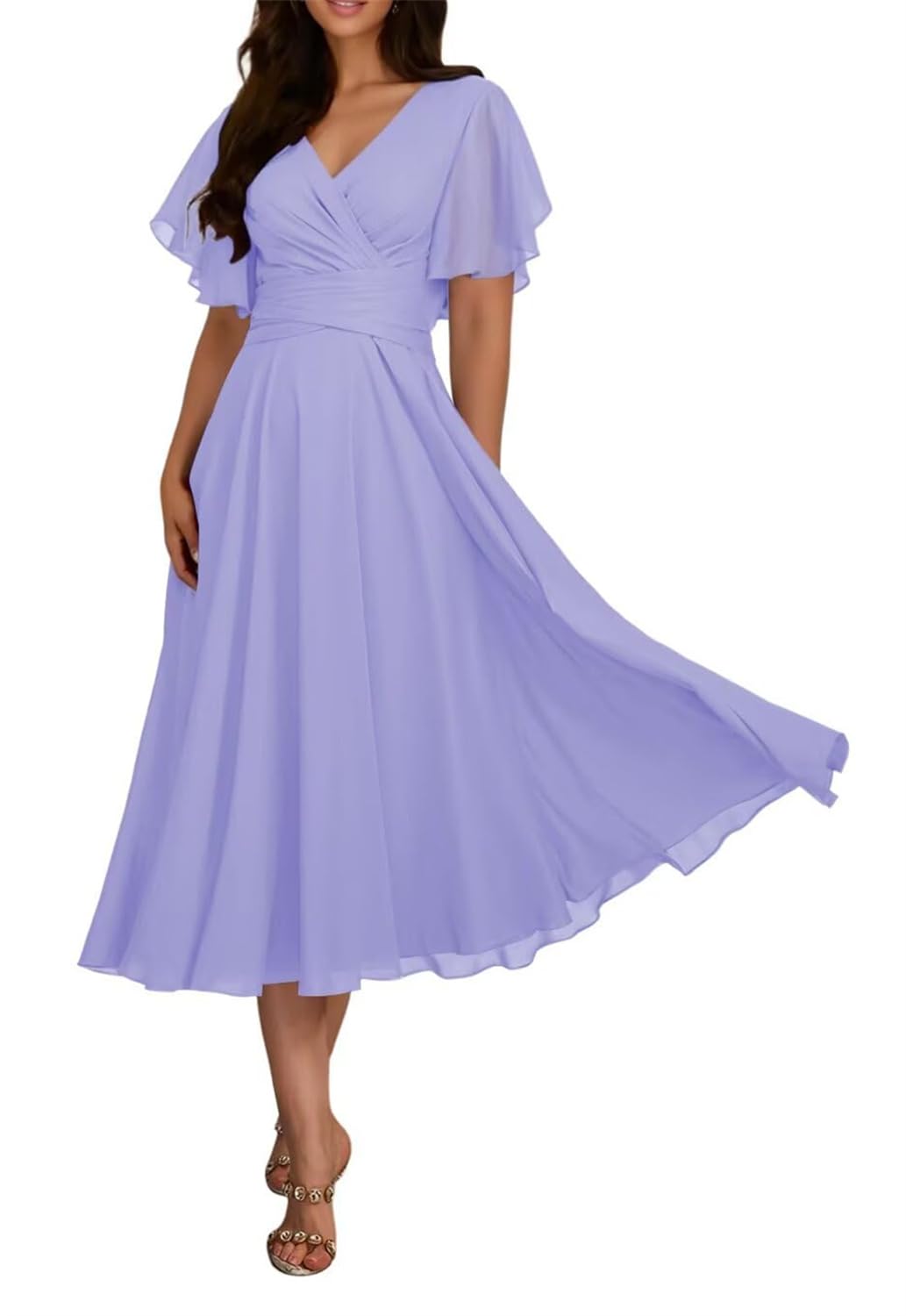 KIYNE Lilac Mother of the Bride Dresses for Women with Sleeves Chiffon Maid of Honor Plus Size Formal Party Dress UK22