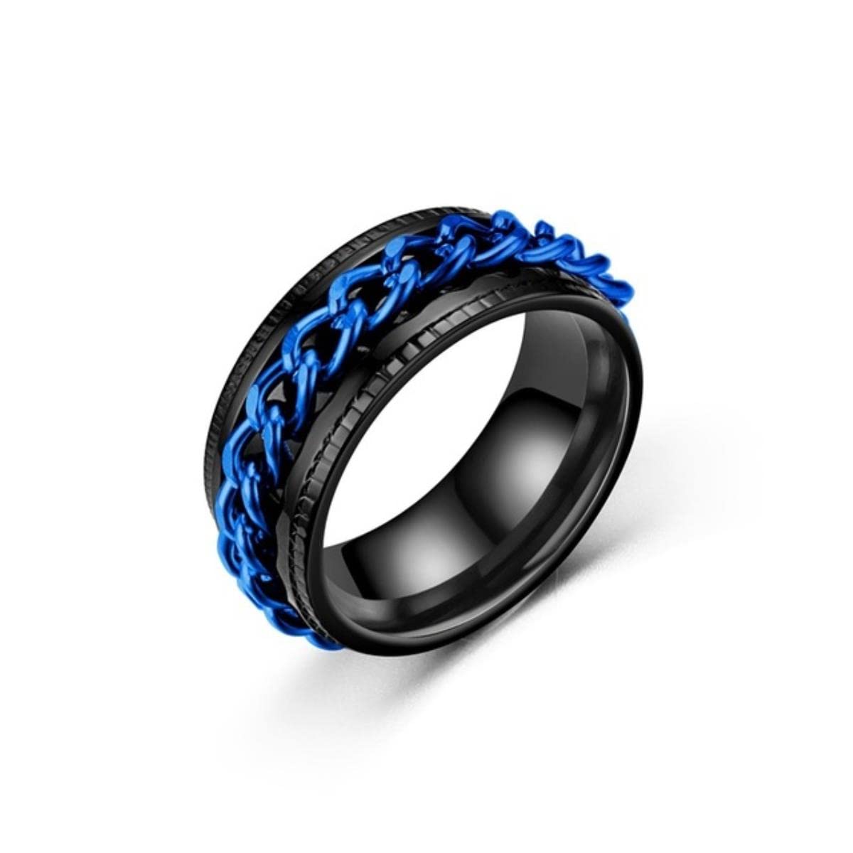 Yahoya Men's Blue Cool Stainless Steel Rotatable Ring Spinner Chain Punk Wo Jewelry For Party Gift 8Mm