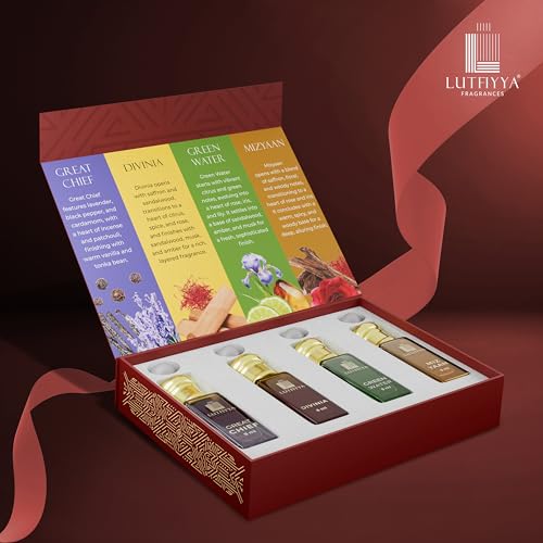 Image of Non-Alcoholic Roll-On Attar Liquid For unisex (8 ML* 4) | Long Lasting | Set of 4 Pieces [ GREAT CHIEF | DIVINIA | GREEN WATER | MIZ YAAN ] (LUXURIOUS LAYERS)