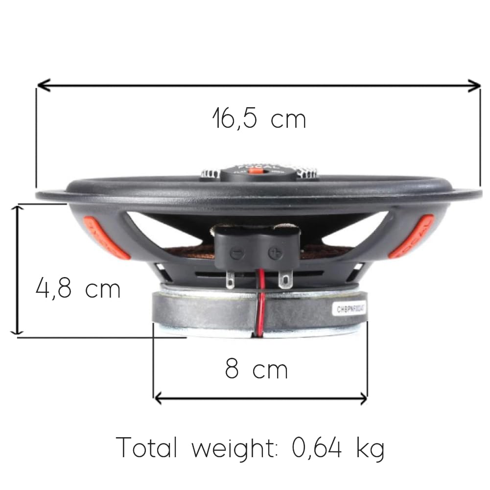 Kit Set para Focal Universal ICU 165 ICU165, 2 Altavoces coaxiales de 2 vías, 16,5 cm 165 mm 6,5" de diámetro, 70 vatios RMS, 140 vatios máx., 4 ohmios, 93 dB, por par + Tornillos incluidos