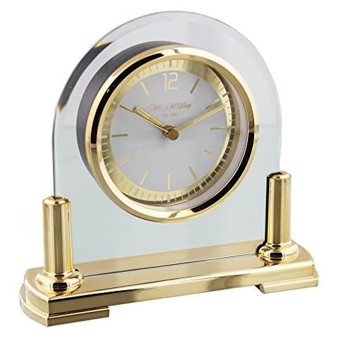 Modern Stylish Glass & Brass Two Tone Quartz Arched Design Mantel Clock Cover
