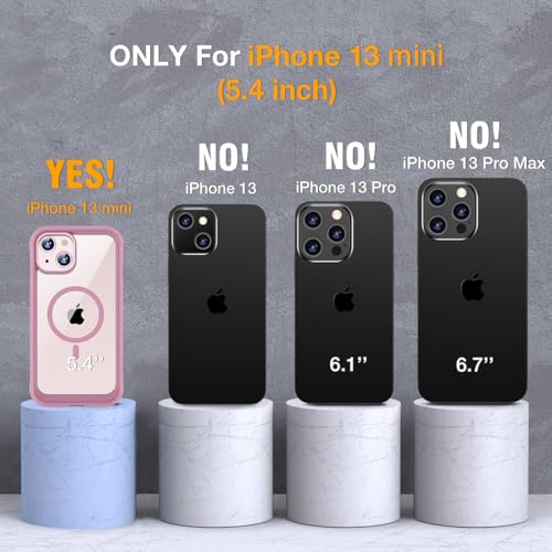 Image of Miracase for iPhone 13 mini Case 5.4 inch,Full-Body Protection,Clear Bumper Case with Built-in 9H Tempered Glass Screen Protector,Military-Grade Drop Protection Outdoor Phone Case for 13 mini,Dark Pink