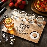 Funnymoom Christmas Tequila Shot Board Tequila Gifts for Women Men Shot Glasses Holder Serving Tray with Salt Rim Wooden Bartender for Liquor Bar Housewarming Party Restaurant Family