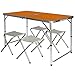 AMANKA Table de Camping Pliable réglable en Hauteur 120x60x70cm INCL 4 Tabourets pliants Format Mallette Bambou