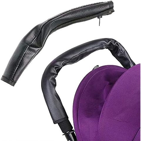 CHEPL Baby Kinderwagen Griff Abdeckung mit Reißverschluss Kinderwagen Armlehne PU Kinderwagen Griff Abdeckung,Armlehne Schutzhülle Staubdicht PU Lederbezug Wasserdicht mit Reißverschluss, Schwarz Cover