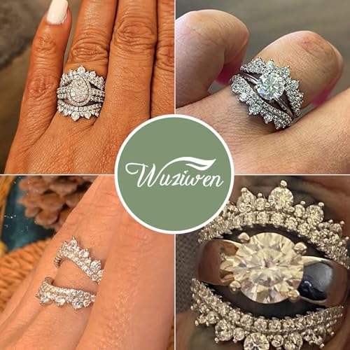 Wuziwen Curved Wedding Ring for Women Ring Enhancers Guard for Engagement Rings 925 Sterling Silver CZ4