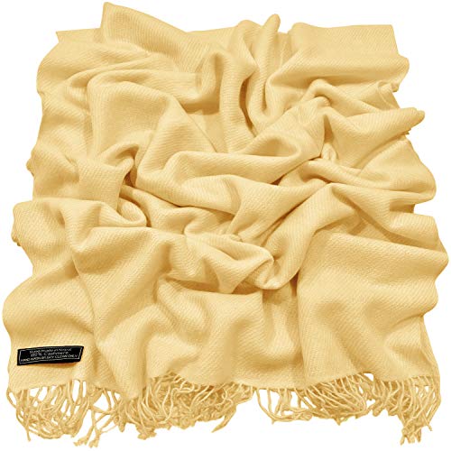 CJ Apparel Light Gold 100% Cashmere Shawl Pashmina Scarf Wrap Stole Head Wrap Hand Made in Nepal New3