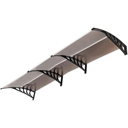116 inch / 78 inch / 39 inch Window Awning Outdoor Polycarbonate Hollow Sheet Door Patio Canopy (Dark Brown Canopy + Black Bracket, 40''x 120'')