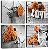 Burnt Orange Wall Decor Rose Flower Wall Art for Living Room Canvas Prints Floral Posters Bathroom Bedroom Pictures Rustic Painting Modern Artworks Kitchen Dinner Room Home Decorations 12×12 4 Pieces