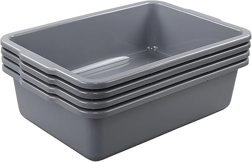 Zopnny Tina de plástico de 35 L, bañera grande de autobús para servir alimentos, juego de cajas de autobús comerciales, paquete de 4, color gris