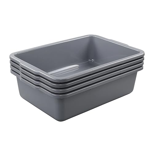 Paquete de 4 cajas de plástico para autobús, grandes cajas de autobús comerciales, 35 L, color gris