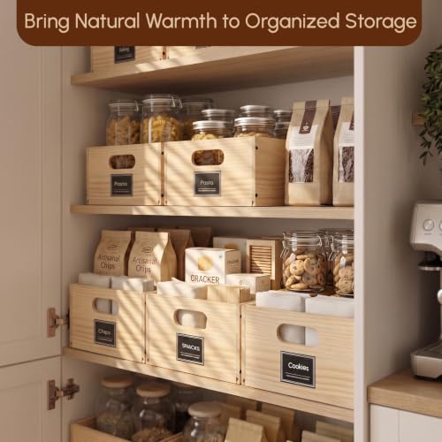 3 Pack Pantry Organizer Baskets, Wooden Crates with Built-in Handles, 8.5 x 11.5in Stackable Pantry Storage Bins, Wooden Storage Box for Pantry Cabinet Organization - image 3