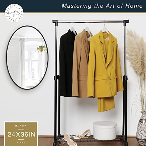Image of MCS Master & Co. Modern Metal Large Wall Mirror, Minimalist Home Decor Oval Mirror for Living Room, Bedroom, or Bathroom, 24 by 36 Inch, Black