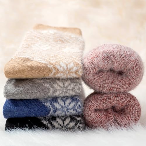 Image of ICEIVY Socks Women, Soft Knit Wool Winter Thick Warm Cabin Fuzzy Crew Women Socks 5 Pack