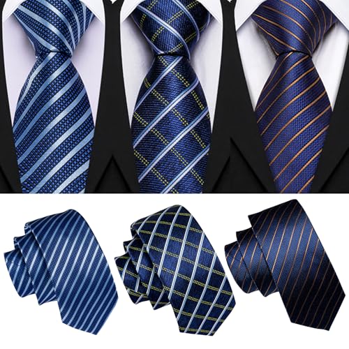 Image of Barry.Wang Mens 6 PCS Ties Silk Striped Paisley Check Floral Necktie Silky Woven Wedding Business Party Ties 3.34 inch