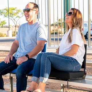 BRAWNTIDE Stadium Seat for Bleachers with Back Support - Wide Padded Bleacher Seat, Portable Folding Stadium Chair with Thick Cushion, Hooks, Shoulder Strap, Storage, Ideal for Games & Sports (Black)