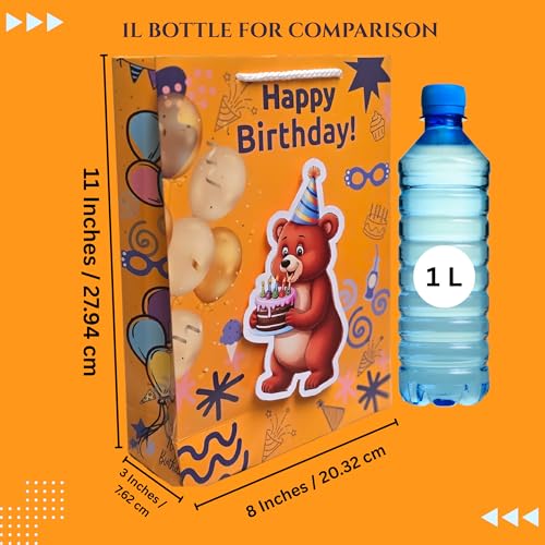 Image of TASCHE 3D Bear pop up Gift Bags for Return Gifts | Pop-Out Paper Bags for Kids Birthday, Baby Shower, Party Favors | 11x8x3 Inches (BALLOON BUDDY, Pack Of 60)
