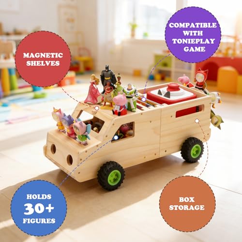 Image of Storage for Toniebox 2 and Toniebox 1 Tonie Figures Characters Shelf,Magnetic Organizer for 30+ Figures, Tonieplay Games & Controller, Wooden Magnetic Shelf for Kids