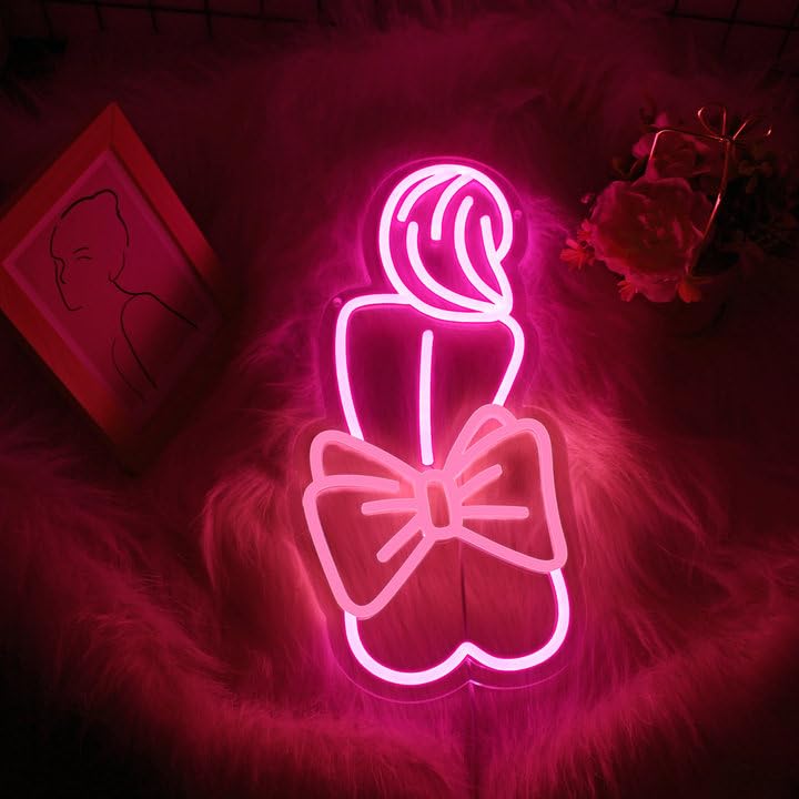 Image of Lady Neon Sign - Pink Bow Neon Signs for Wall Decor, Lady Led Sign for Bar, Party, Home, Room Decor, USB Powered