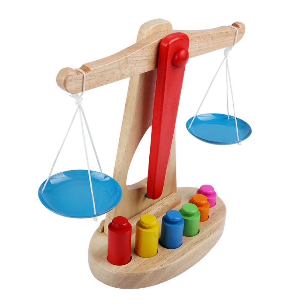 Balanza de Juguete de Madera, Balanza de Aprendizaje de Matemáticas, Regalo de Educación Temprana para Niños, Juguete de Pesaje DIY para Niños