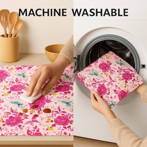 Image of WWW.THROWPILLOW.IN 450+L Double Door Floral Fridge Tray Mats Set of 12 Fabric Liners Refrigerator Main Trays, Veg Drawer & Bottle Racks |Non-Plastic, Machine Washable, Durable & Scratch-Resistant