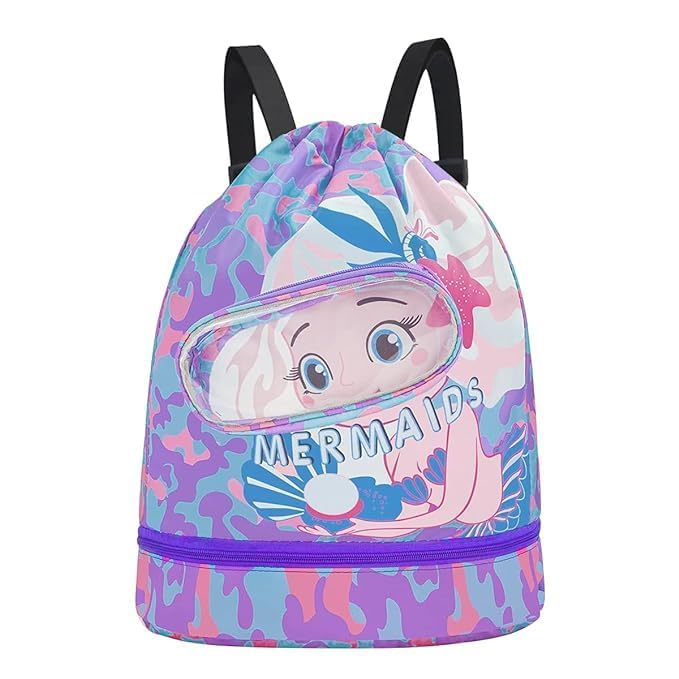 shopluv See Ever Swimming Bag for Kids Cartoon Print Shoulder Bag for Kids Large Capacity Backpack for Boys Girls Wet Dry Separation Beach Bag Storage Bag for Clothes, Swimming Goggles-picture-18