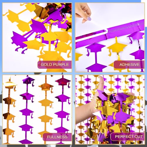 Image of Mega-L 2026 Graduation Party Decorations, 2 Pack Purple and Gold Streamer | 3.3x6.6 ft Foil Fringe Curtain, Graduation Photo Booth Prop Streamer Backdrop for High School College University Party