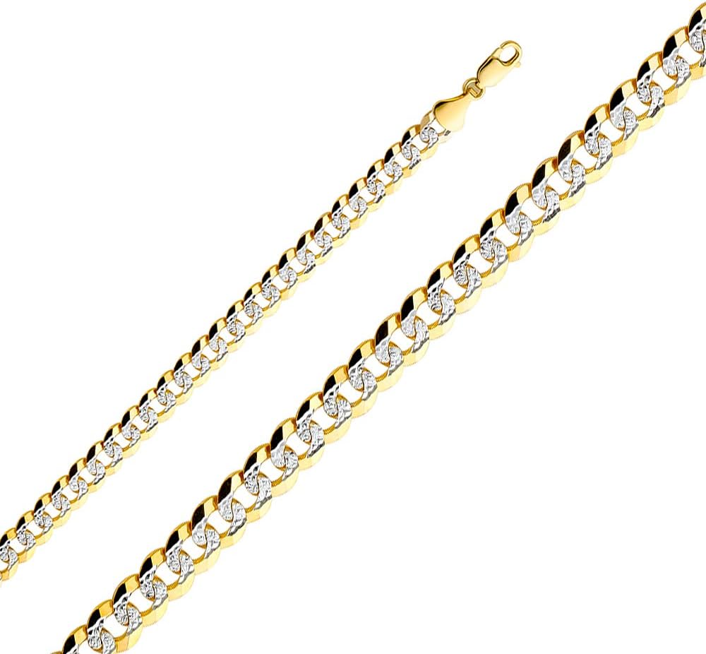 Wellingsale 14K Solid Gold Cuban Link Curb Chains (Select Options)