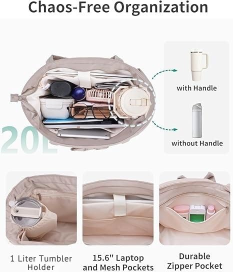 Image of Large Tote Bag for Women | Multi-Pocket Travel Shoulder Bag with Tumbler Pocket | Work, Office, College, Travel & Daily Use Handbag