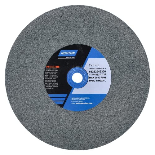 Norton Saint Gobain Abrasives 66252942300 2 Pack 7in. x 1in. x 1in. 60 Medium Grit Silicon Carbide Gemini Type 1 Bench and Pedestal Abrasive Wheel, Green