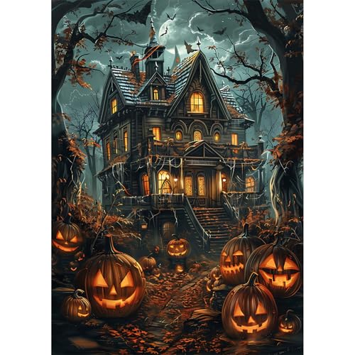 CEOVR Halloween Diamond Art Kits for Adults 5D Full Drill Castle Pumpkin Diamond Painting Dots Gem Art Adult Crafts Kits Fun DIY Crafts Wall Decor for Home Office 12x16in