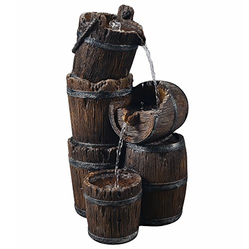 Peaktop Outdoor Vintage 3-Tier Cascading Barrel Waterfall Fountain, Brown