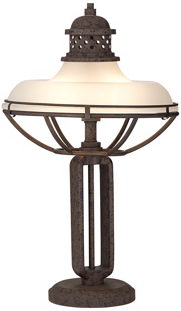 26 1/2" Bronze Brown Tall Table Lamp Glass Metal Farmhouse Industrial | Dome Half Vintage Rustic Rust Cage Open Living Room Bedroom House Bedside Nightstand Home Office Family