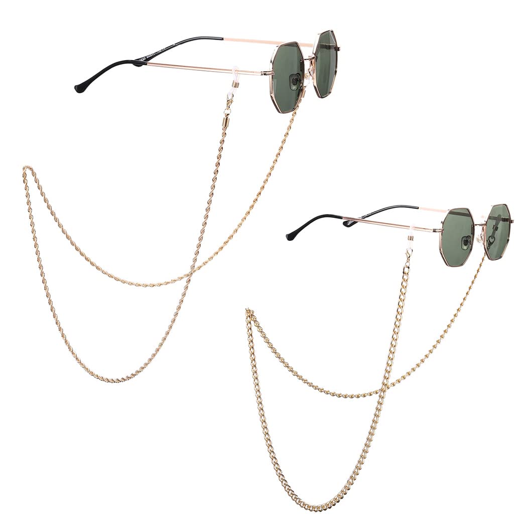 Bohend Moda Cadena de gafas Oro Giro Cadena de máscara facial Mujeres Cadena de gafas de sol Accesorios Para vidrio y mascarillas faciales (2 piezas)