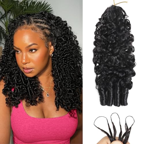 Beauty Queen Burmese Curly Crochet Human Hair 16inch 60g Knotless Pre-Separated Feather Human Crochet Hair Lightweight Reusable Remy Hair Extensions With Spiral Curl for Women Natural Black Color