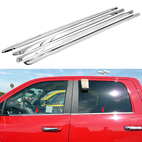 EZ MOTORING Polished Stainless Steel Window Sill Trim For 2010-2018 Dodge Ram 2500 3500 Crew Cab/Mega Cab (rear window sill measure at 33", not 24.5" NOT fit Quad Cab)